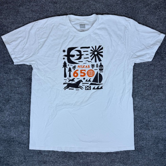 Atlas X HUF Area Code T-Shirt White Orange Black Atlas Collaboration Size Large - Picture 2 of 9